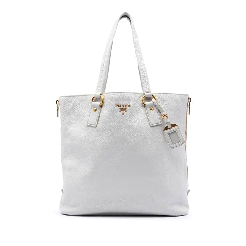 Prada Vitello Daino Side Zip Tote White Leather Very good condition - Front View
