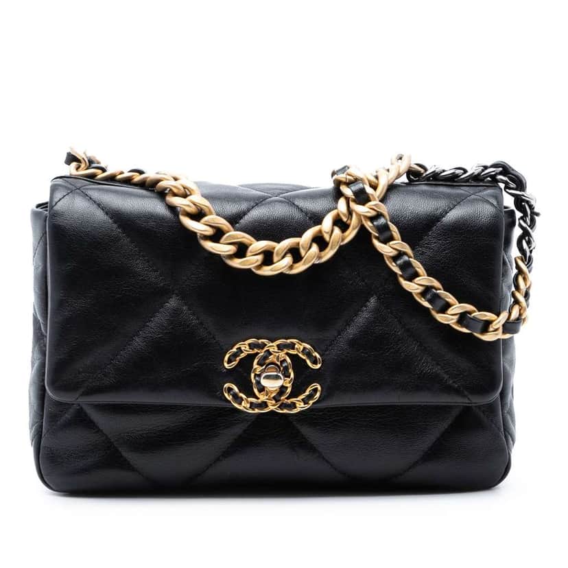 Chanel Medium Lambskin 19 Flap Black Leather Very good condition - Front View