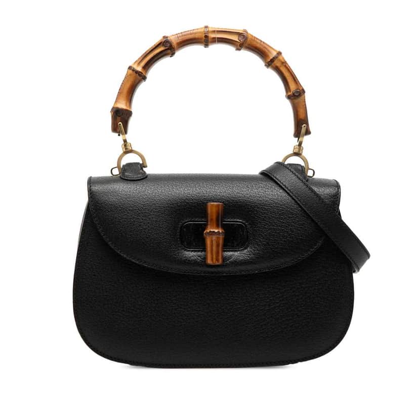 Gucci Calfskin Bamboo Night Black Leather Very good condition - Front View