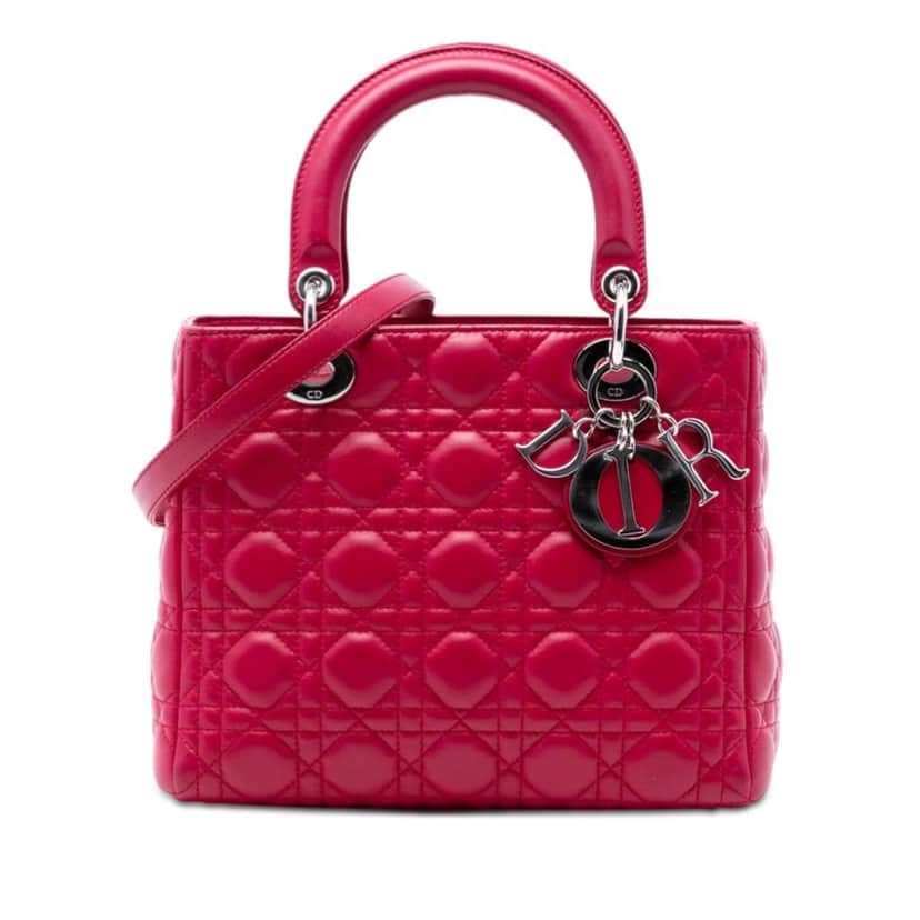 Dior Medium Lambskin Cannage Lady Dior Red Leather Very good condition - Front View