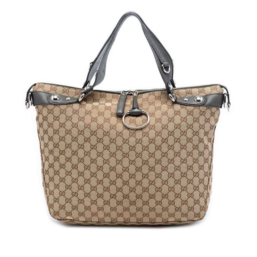 Gucci Large GG Canvas Icon Bit Satchel Beige Canvas Very good condition - Front View