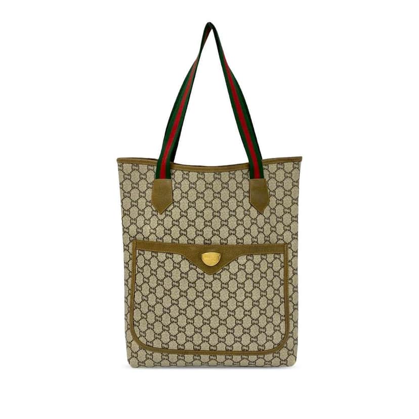 Gucci GG Supreme Plus Web Tote Beige Canvas Very good condition - Front View