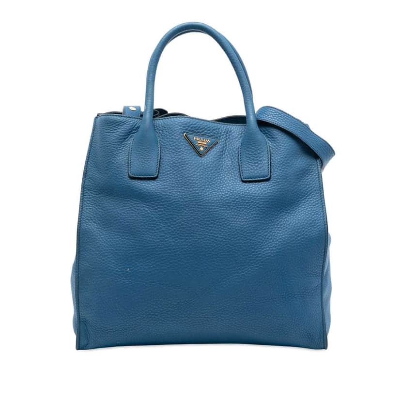Prada Vitello Daino Open Convertible Tote Blue Leather Very good condition - Front View