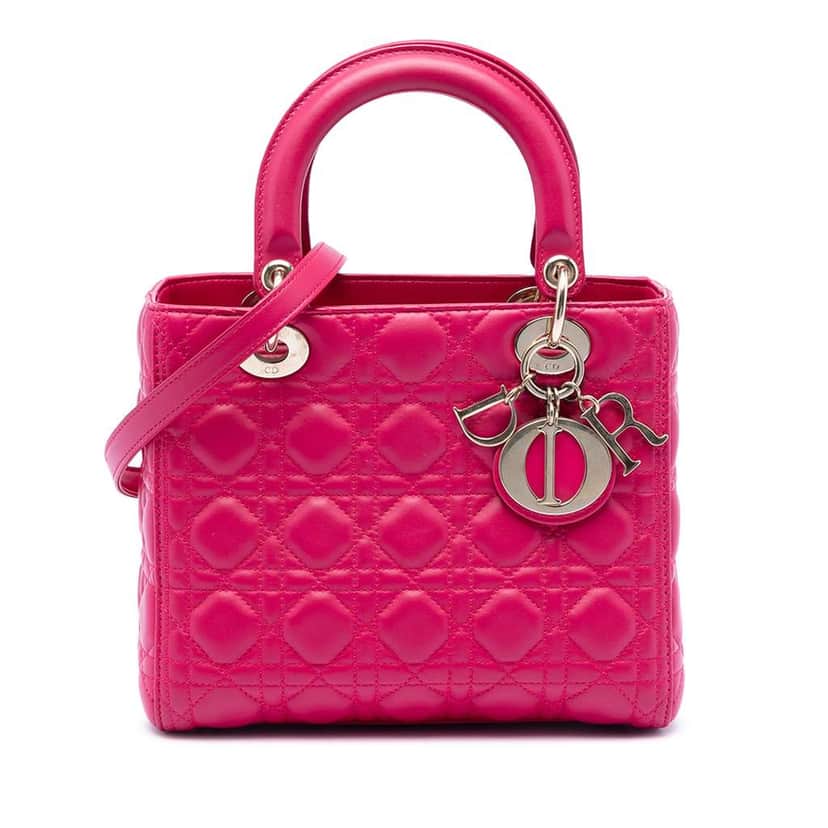 Dior Medium Lambskin Cannage Lady Dior Pink Leather Very good condition - Front View