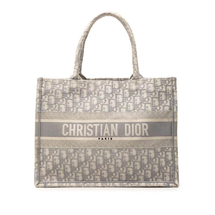 Dior Medium Oblique Embroidered Canvas Book Tote Grey Canvas Very good condition - Front View