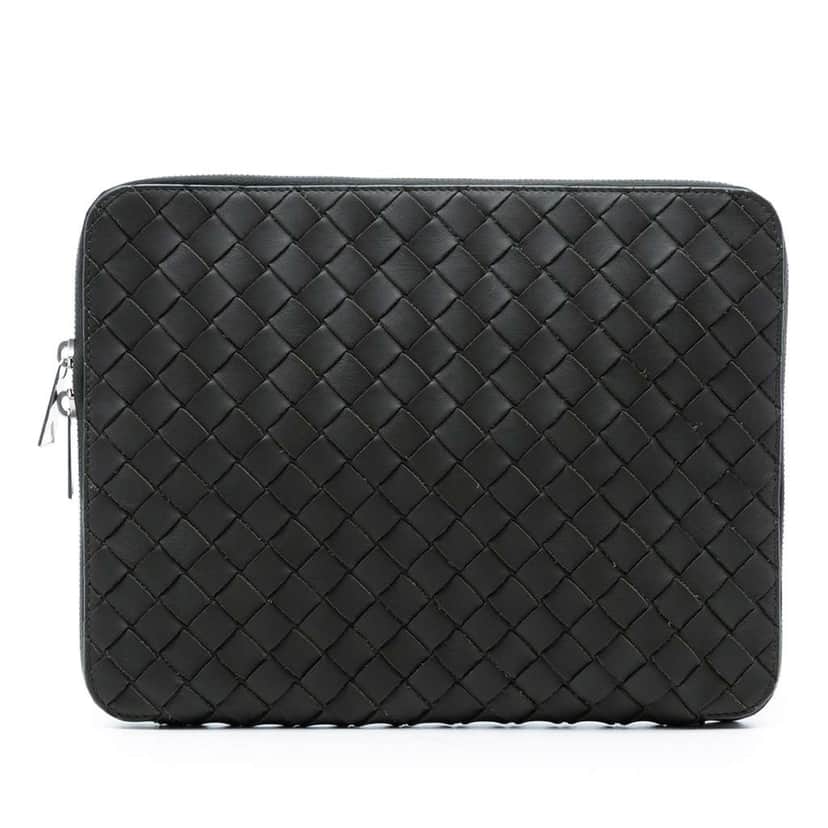 Bottega Veneta Leather Intrecciato Hydrology Document Case Pouch Black Leather Very good condition - Front View