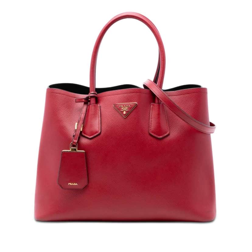Prada Medium Saffiano Cuir Double Satchel Red Leather Very good condition - Front View