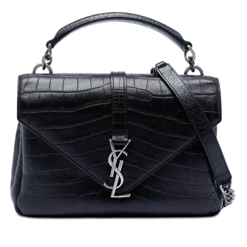 Saint Laurent Medium Croc Embossed Leather College Satchel Black Leather Very good condition - Front View