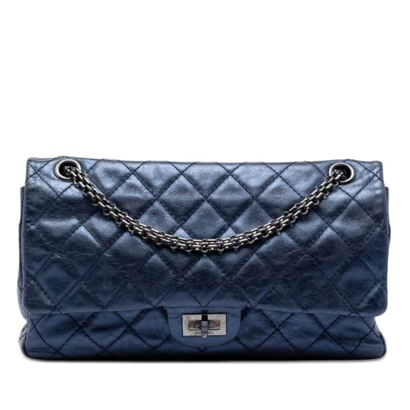 Chanel Quilted Metallic Aged Calfskin Reissue 2.55 Double Flap 226 Blue Leather Very good condition - Front View