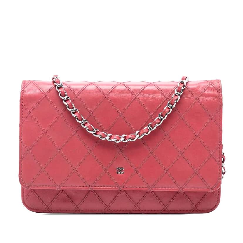 Chanel CC Lambskin Wild Stitch Wallet on Chain Pink Leather Very good condition - Front View