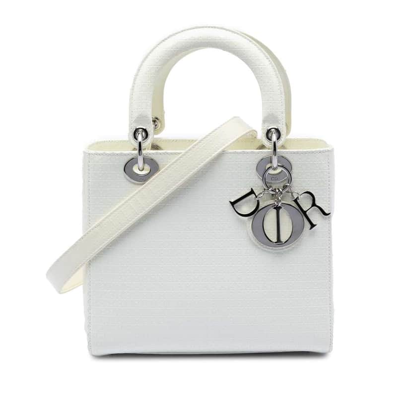 Dior Medium Patent Microcannage Lady Dior White Leather Very good condition - Front View