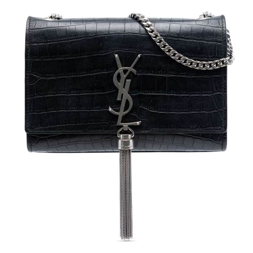 Saint Laurent Croc Embossed Leather Monogram Kate Tassel Wallet on Chain Black Leather Very good condition - Front View