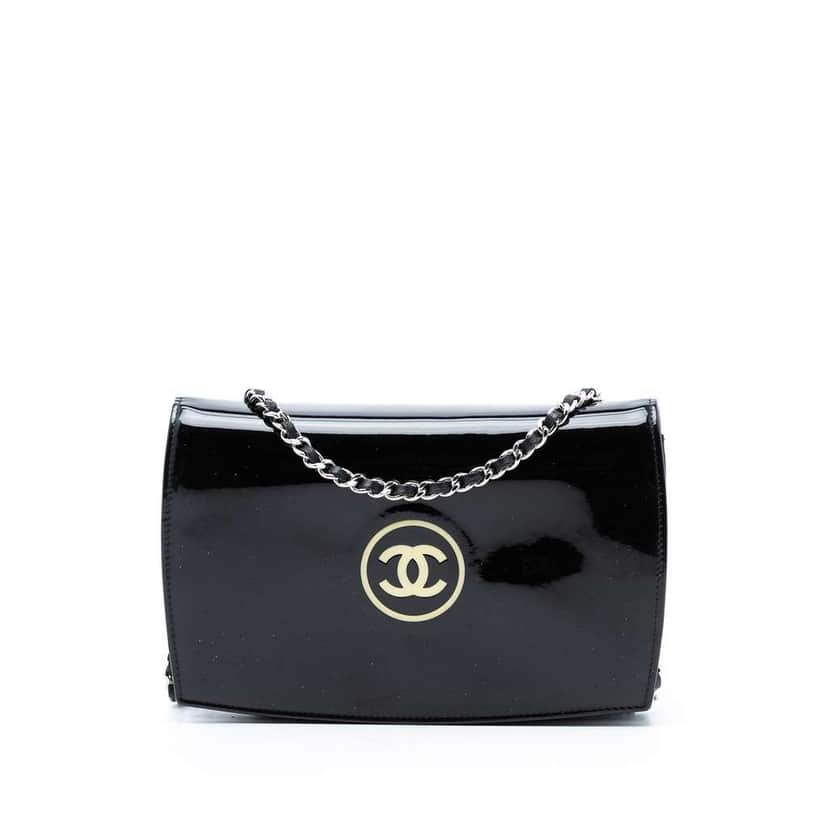 Chanel CC Patent Wallet On Chain Black Leather Very good condition - Front View