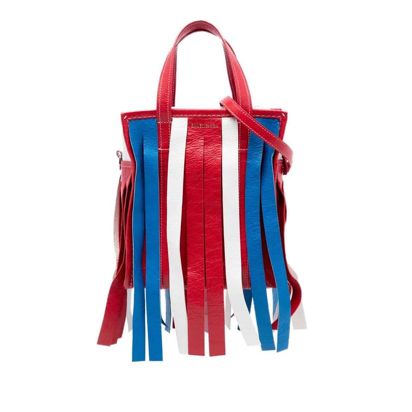 Balenciaga XS Lambskin Fringe Bazar Shopper Satchel Red Leather Very good condition - Front View