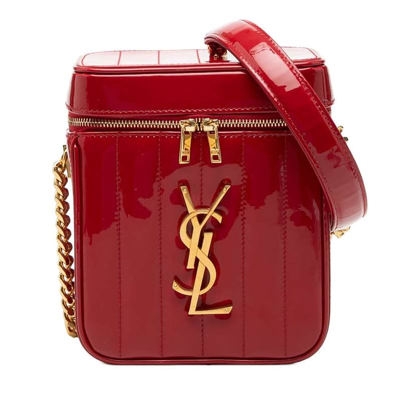 Saint Laurent Matelasse Patent Monogram Vicky Vanity Bag Red Leather Very good condition - Front View