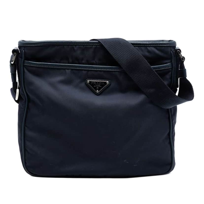 Prada Saffiano Trimmed Tessuto Zip Top Crossbody Blue Very good condition - Front View