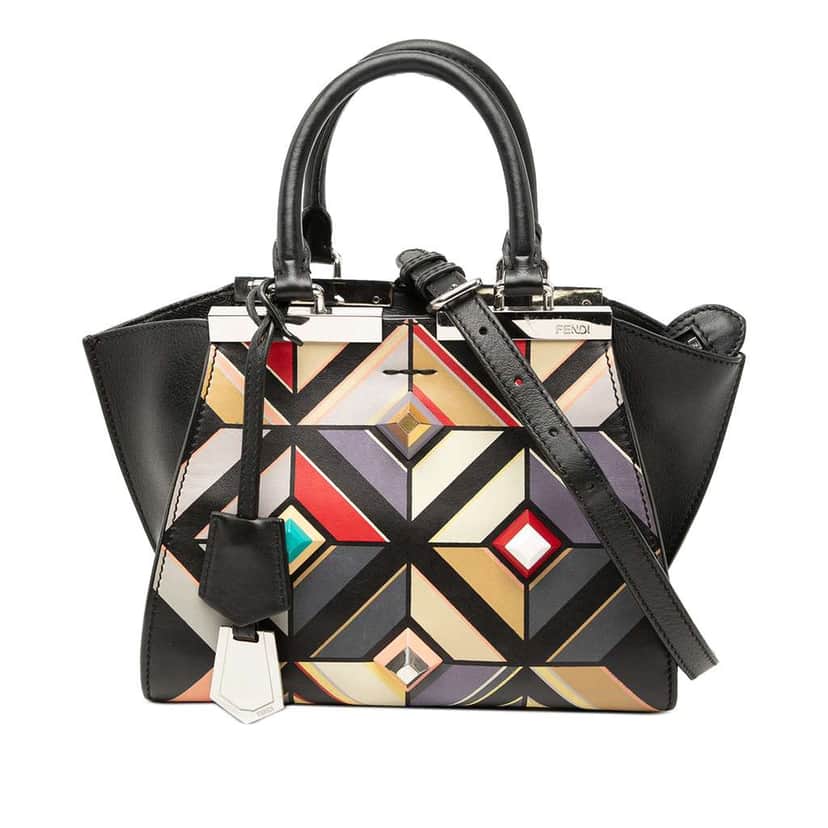 Fendi Mini Calfskin Studded Geometric 3Jours Satchel Black Leather Good condition - Front View