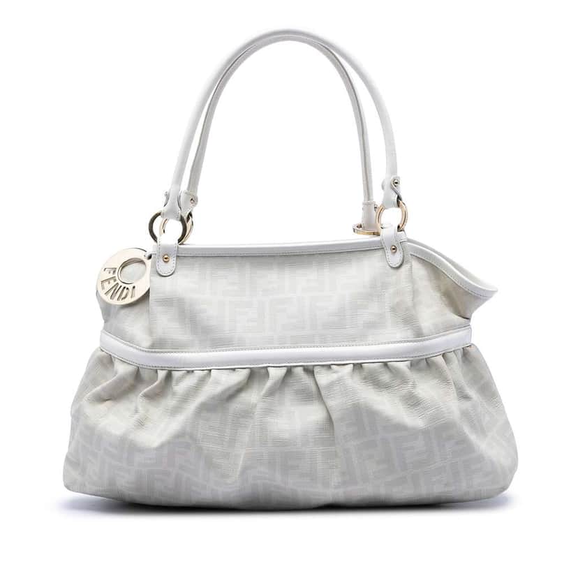 Fendi Large Zucca Coated Canvas Chef Shoulder Bag White Canvas Very good condition - Front View