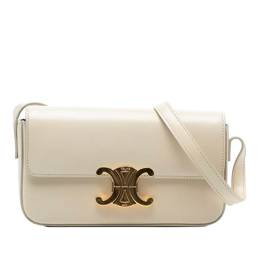 Celine Shiny Calfskin Triomphe Claude Shoulder Bag Brown Leather Very good condition - Front View