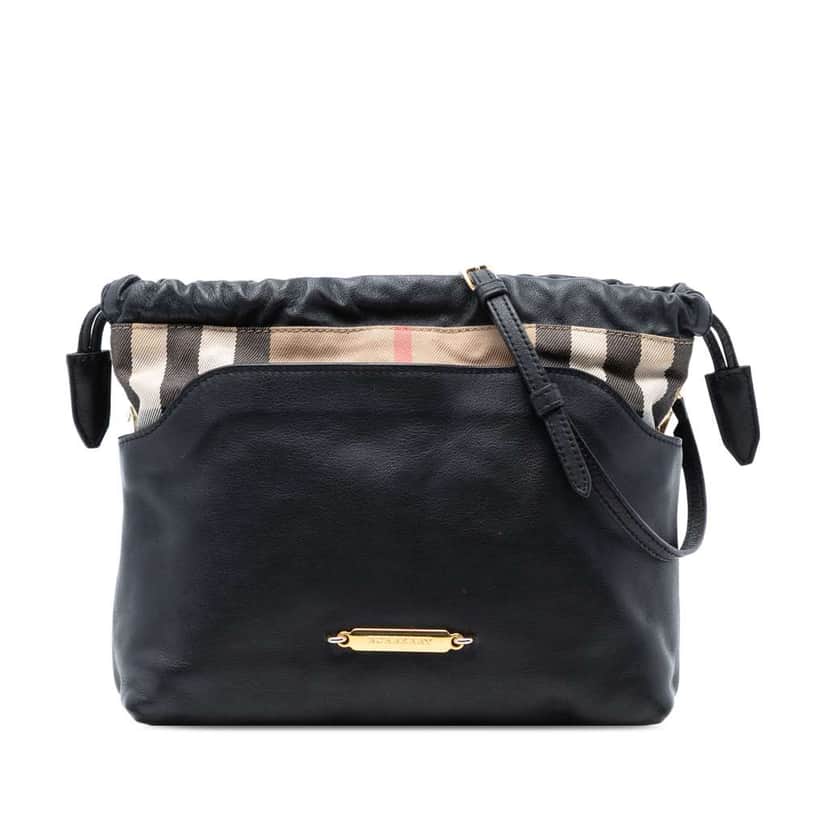 Burberry House Check Canvas and Calfskin Little Crush Crossbody Black Leather Very good condition - Front View