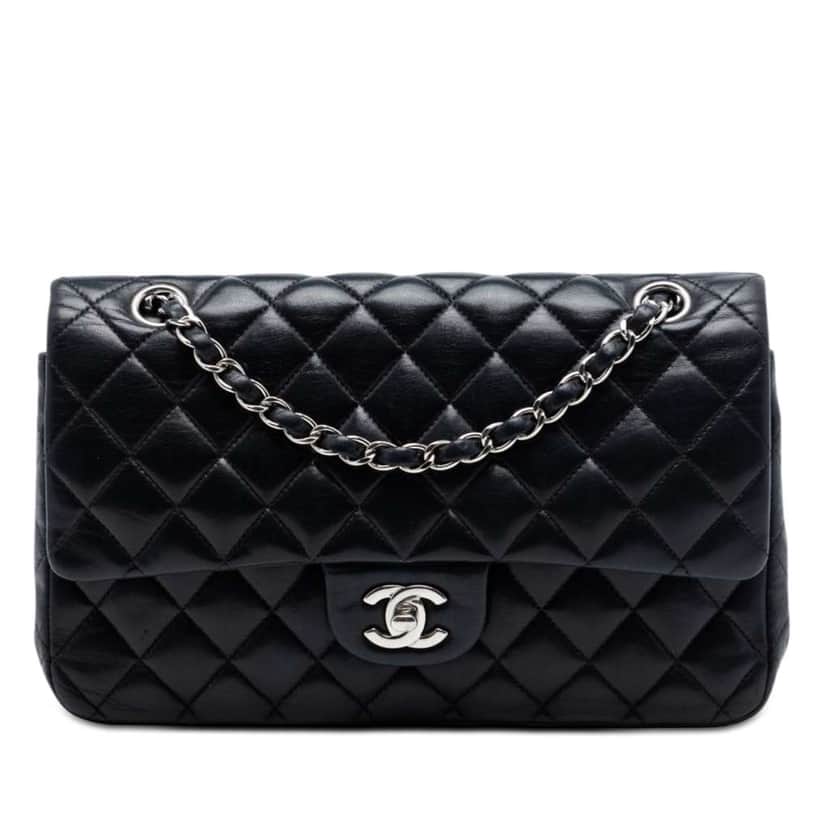 Chanel Medium Classic Lambskin Double Flap Black Leather Very good condition - Front View