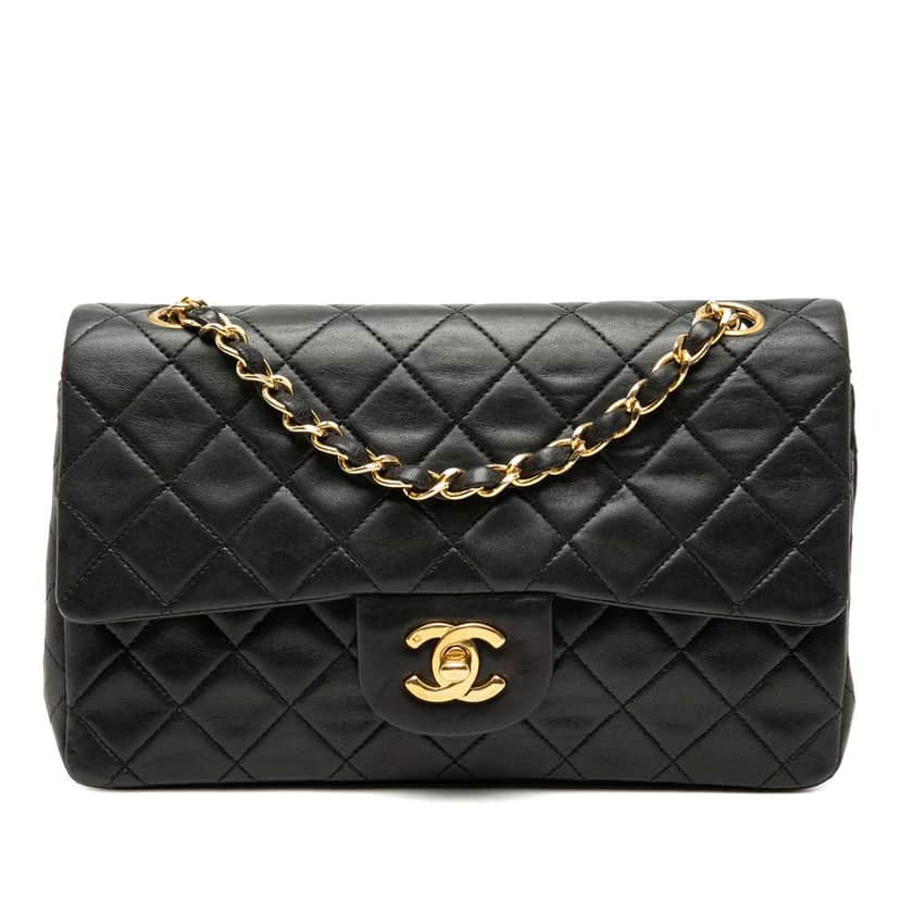 Chanel Small Classic Lambskin Double Flap Black Leather Very good condition - Front View