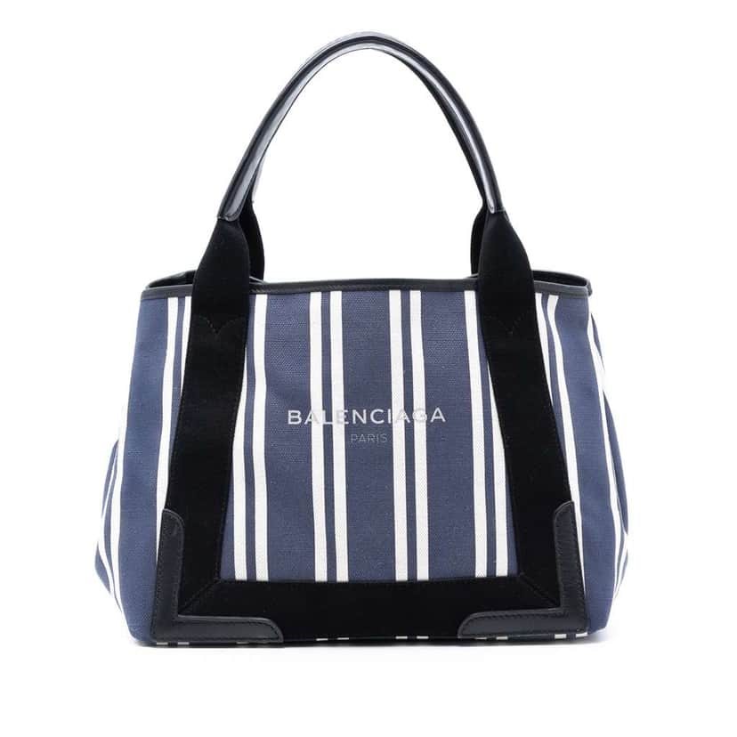 Balenciaga Canvas Striped Navy Cabas S Blue Canvas Very good condition - Front View