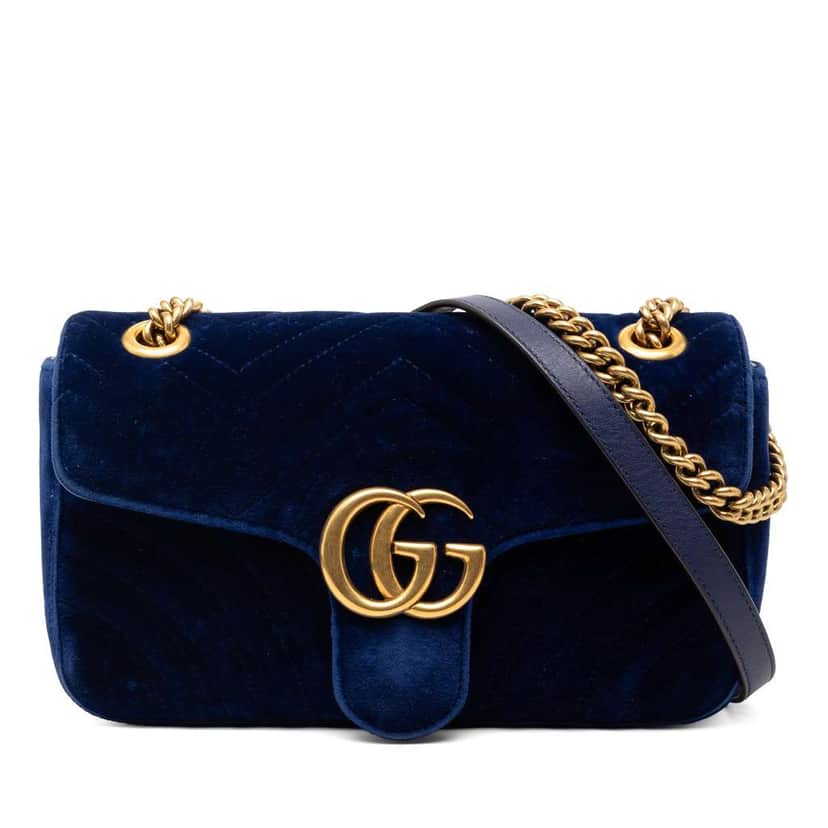 Gucci Medium GG Marmont Matelasse Velvet Shoulder Bag Blue Velvet Very good condition - Front View