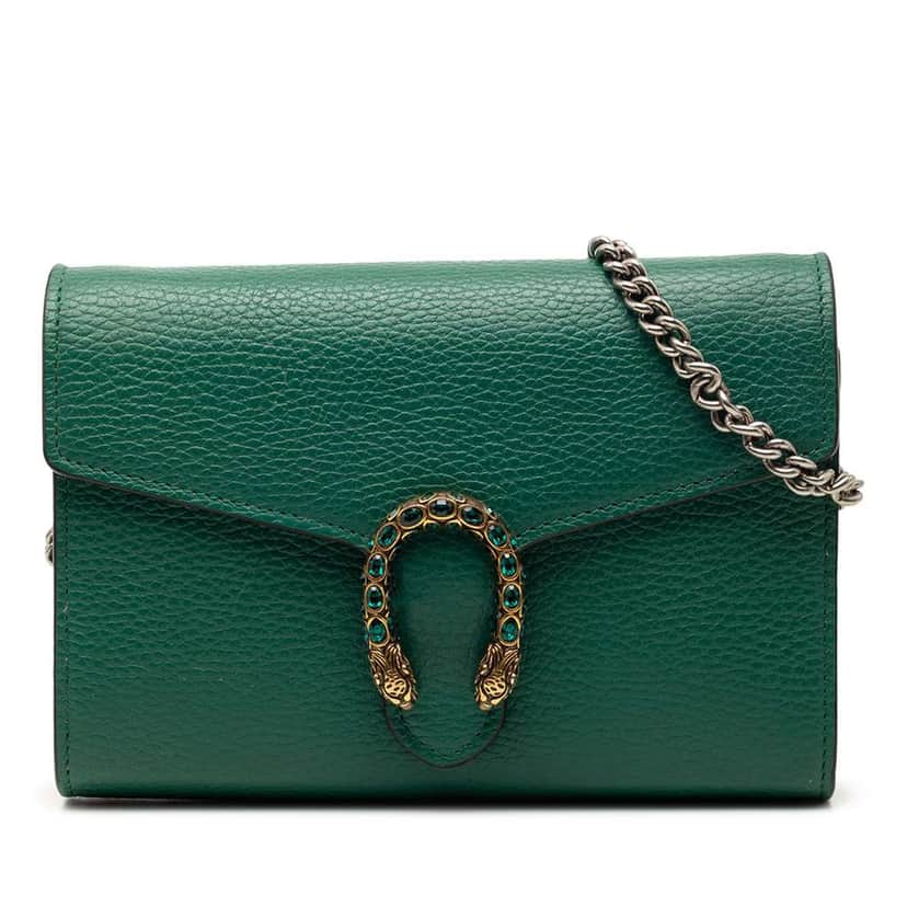 Gucci Leather Dionysus Wallet on Chain Green Leather Very good condition - Front View