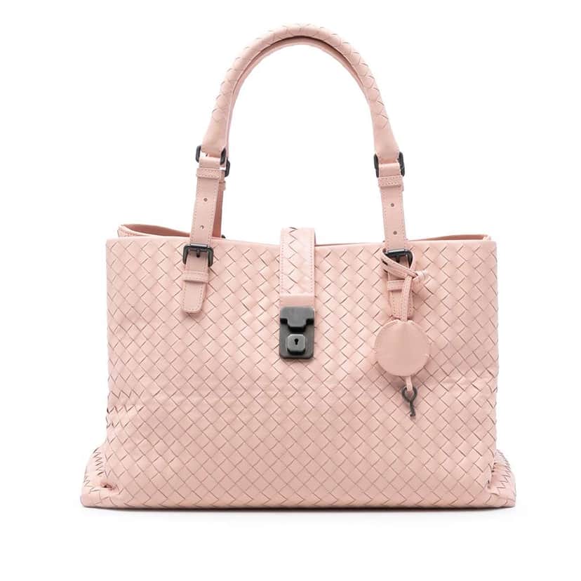Bottega Veneta Medium Nappa Intrecciato Roma Tote Pink Leather Very good condition - Front View