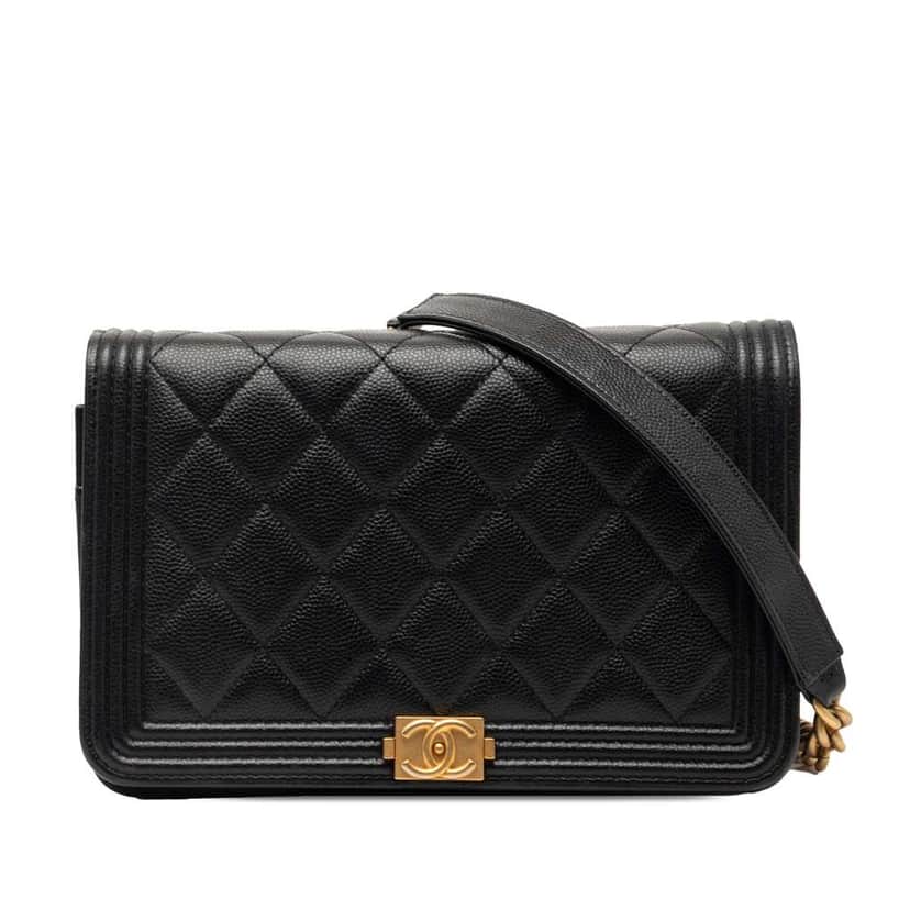 Chanel Quilted Caviar Boy Wallet on Chain Black Leather Very good condition - Front View