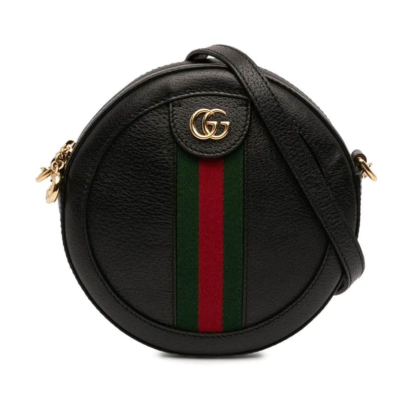 Gucci Mini Leather Ophidia Round Crossbody Black Leather Very good condition - Front View