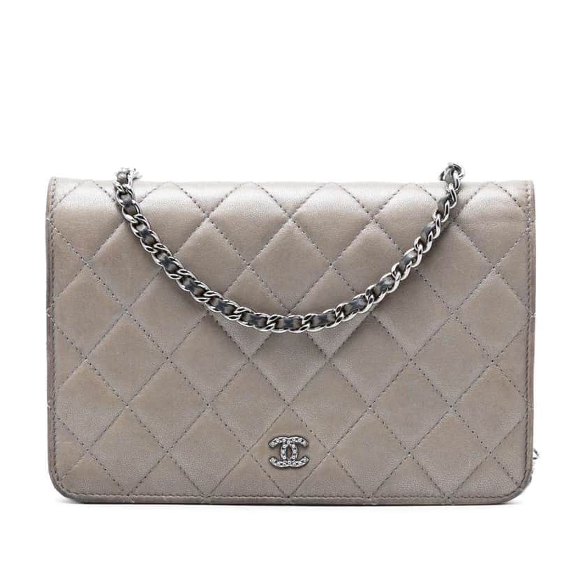 Chanel CC Quilted Lambskin Full Flap Wallet on Chain Brown Leather Very good condition - Front View