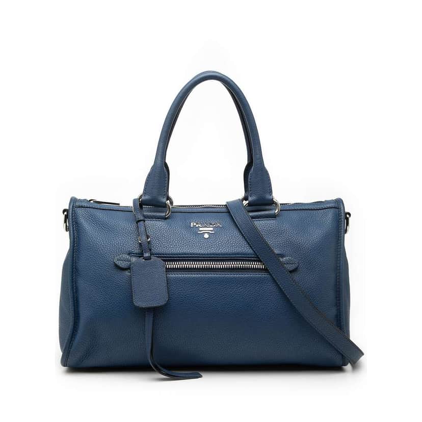 Prada Vitello Phenix Zip Top Satchel Blue Leather Very good condition - Front View