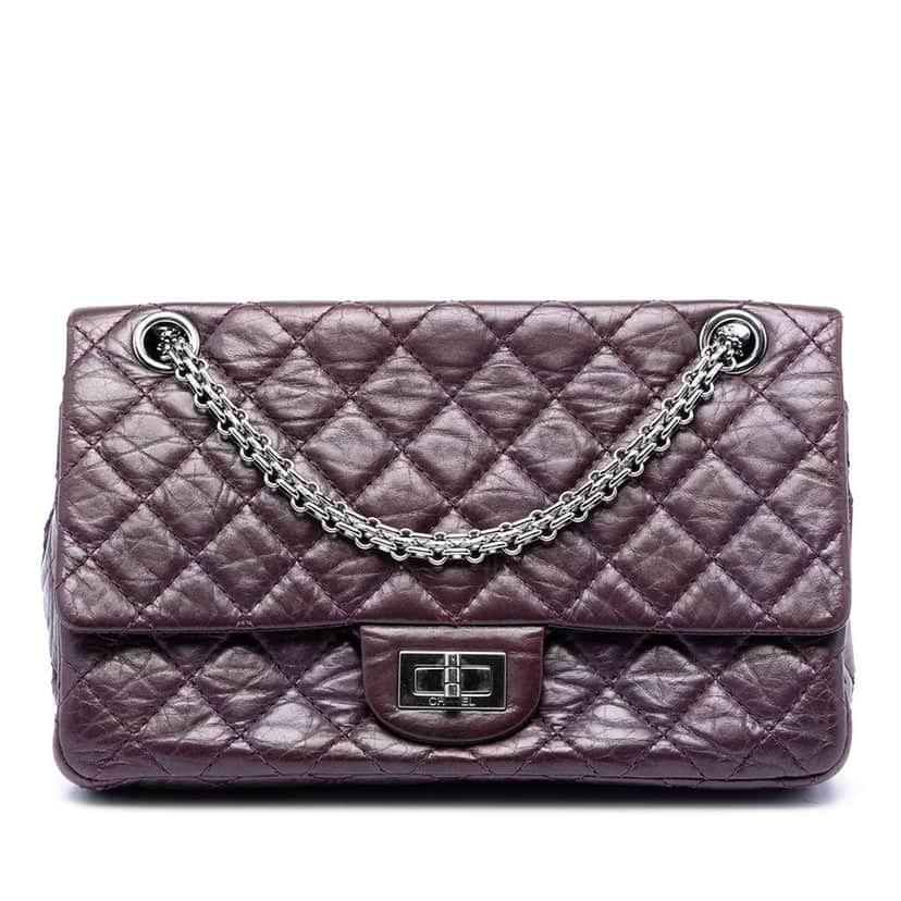 Chanel Quilted Aged Calfskin Reissue 2.55 Double Flap 225 Purple Leather Very good condition - Front View