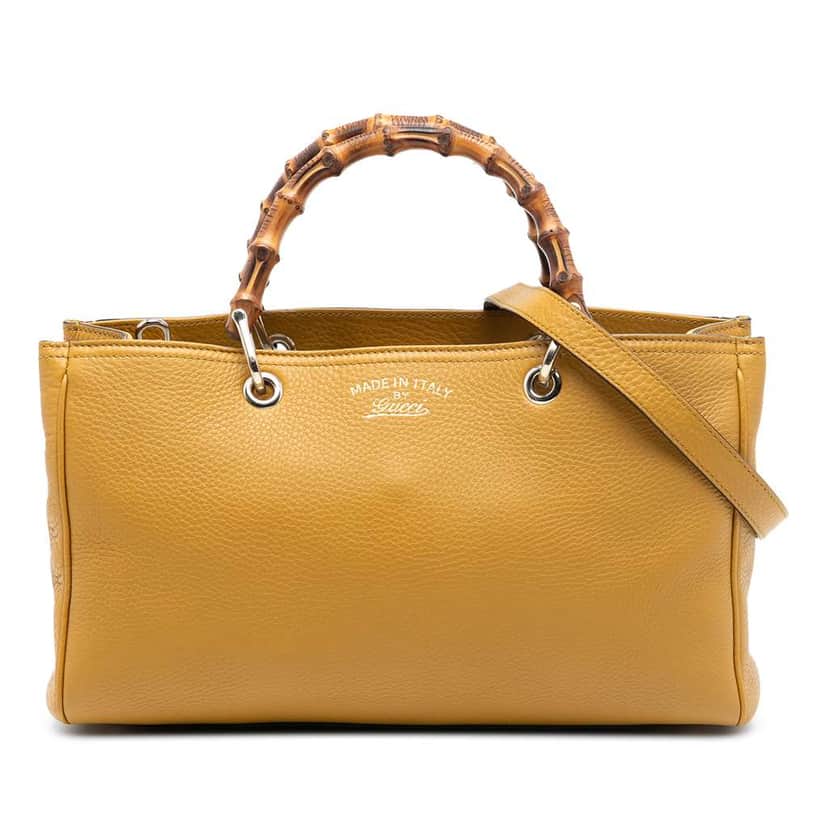 Gucci Medium Calfskin Bamboo Shopper Satchel Yellow Leather Very good condition - Front View