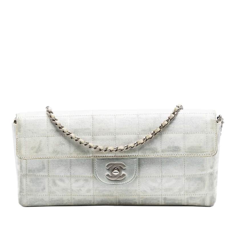 Chanel New Travel Line Nylon East West Flap Silver Very good condition - Front View