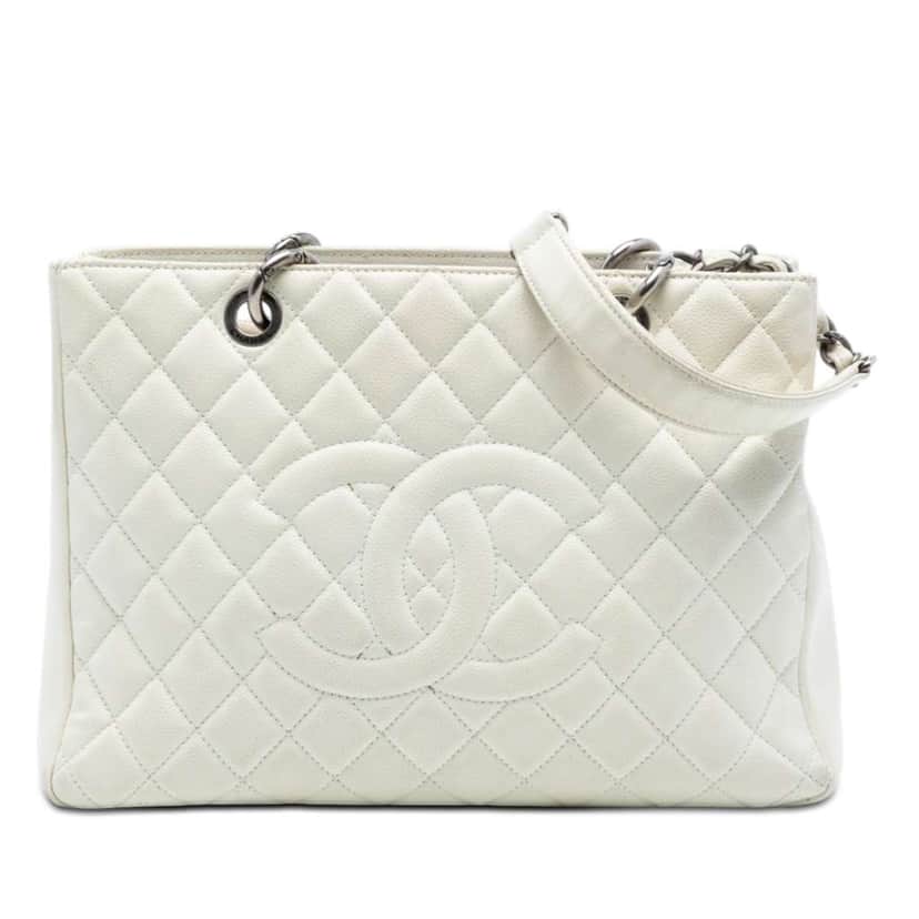 Chanel Caviar Grand Shopping Tote White Leather Very good condition - Front View