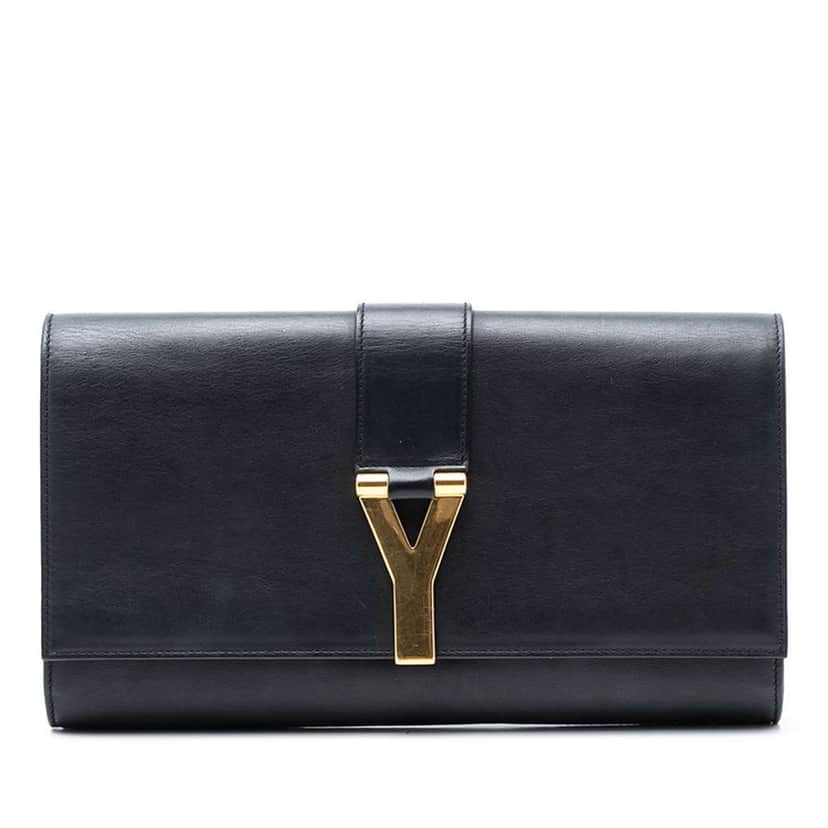 Saint Laurent Leather Chyc Ligne Clutch Black Leather Very good condition - Front View