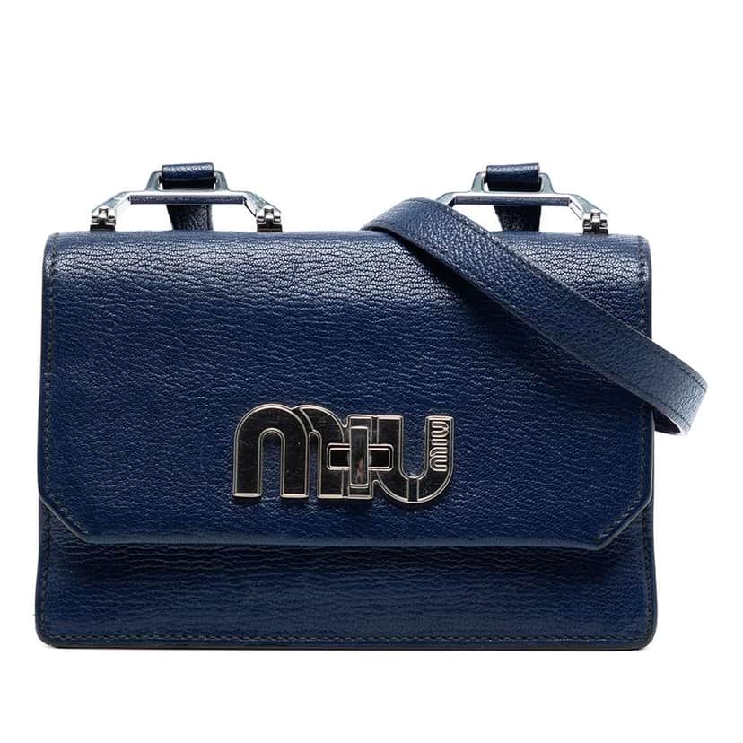 Miu Miu Goatskin Madras Miu Logo Crossbody Blue Leather Very good condition - Front View