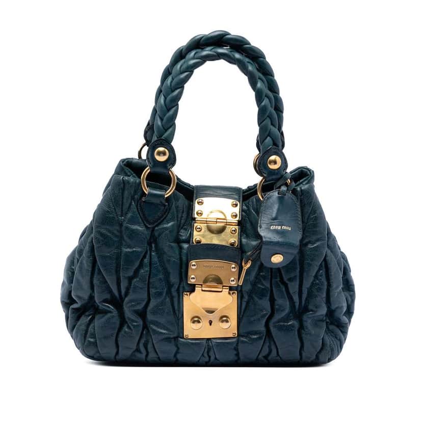 Miu Miu Matelasse Lux Lambskin Bauletto Aperto Satchel Blue Leather Very good condition - Front View