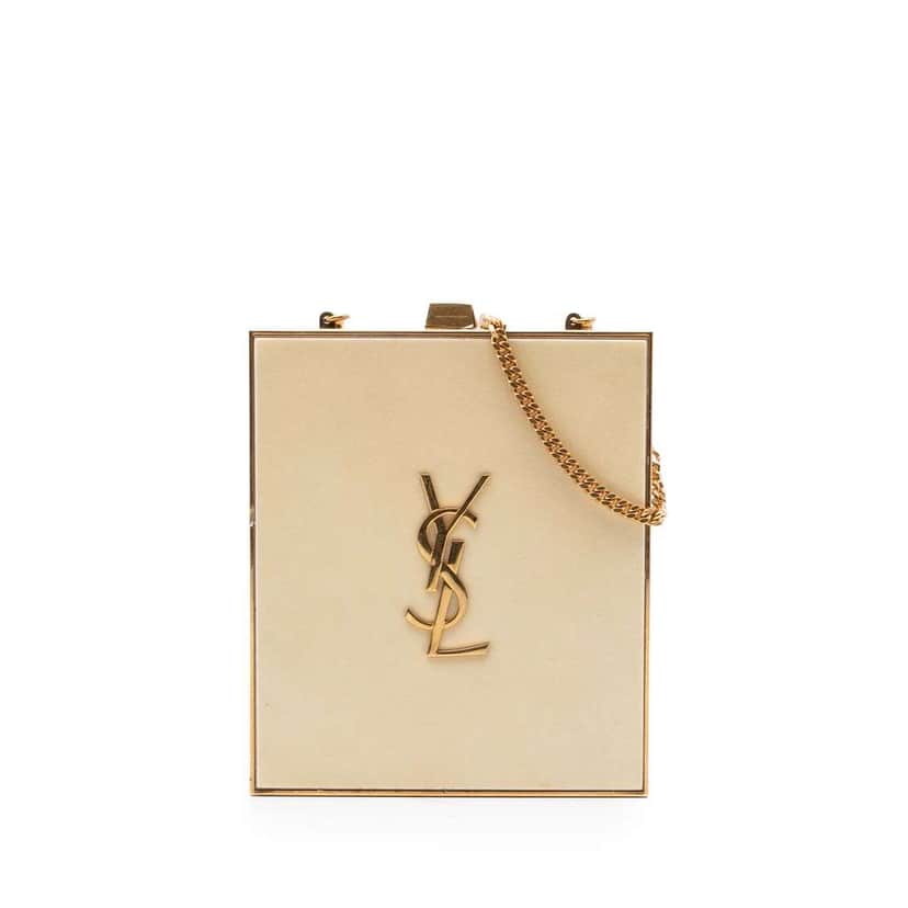 Saint Laurent Acrylic Tuxedo Box Clutch on Chain Beige Very good condition - Front View