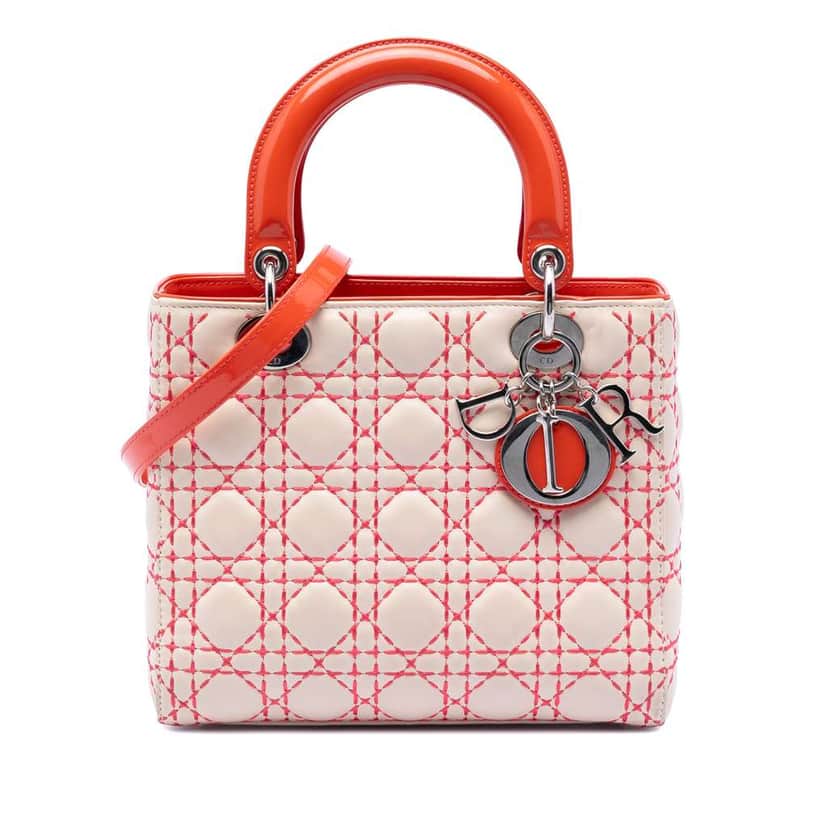 Dior Medium Lambskin Cannage Stitched Lady Dior Beige Leather Very good condition - Front View