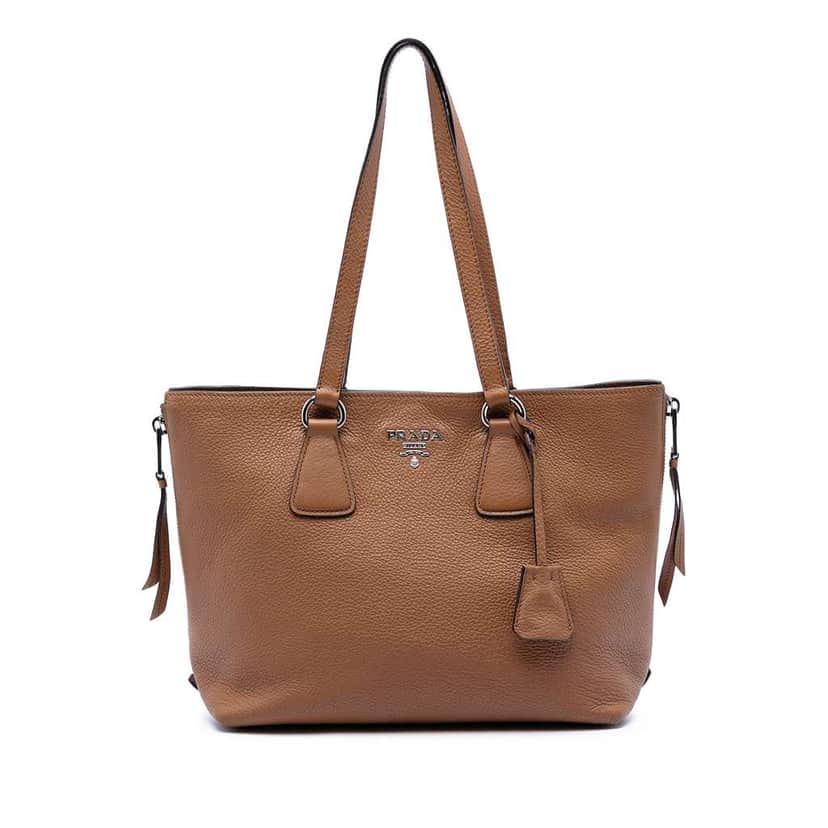 Prada Vitello Phenix Side Zip Shopper Tote Brown Leather Very good condition - Front View