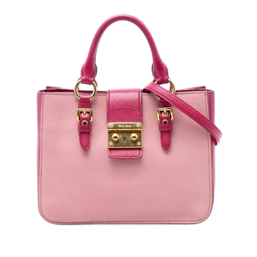 Miu Miu Bicolor Goatskin Madras Satchel Pink Leather Very good condition - Front View