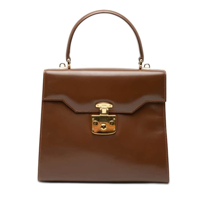 Gucci Calfskin Lady Lock Satchel Brown Leather Very good condition - Front View