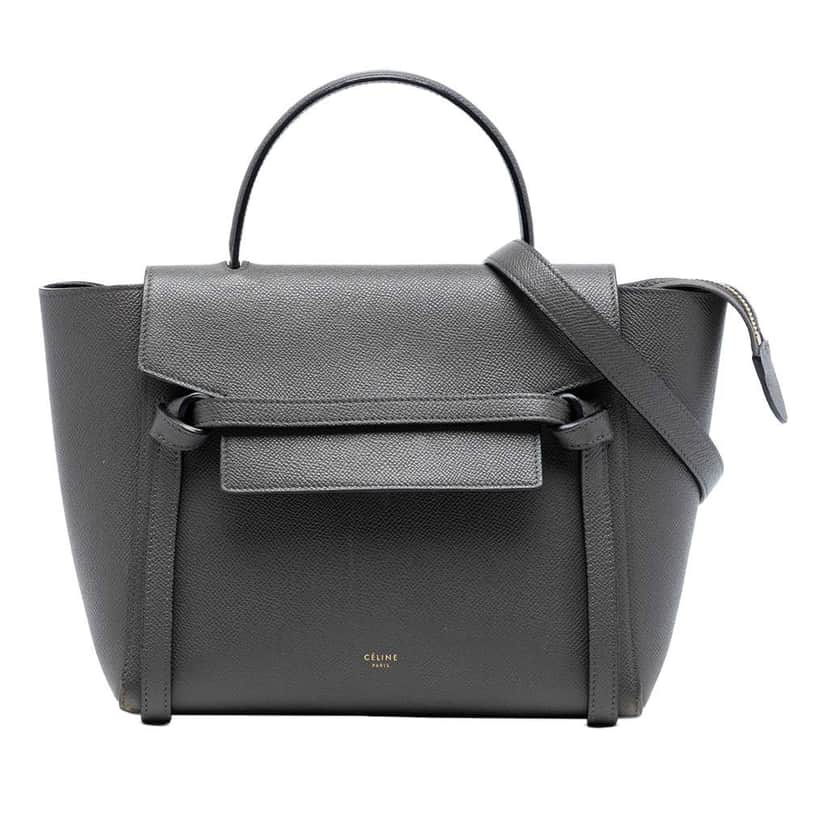 Celine Micro Grained Calfskin Belt Bag Grey Leather Very good condition - Front View