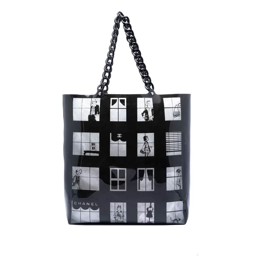 Chanel Vinyl Coco Window Tote Black Very good condition - Front View