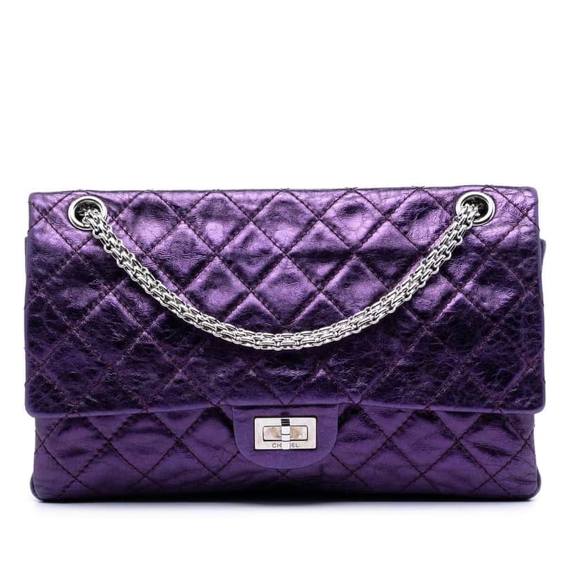 Chanel Quilted Metallic Calfskin Reissue 2.55 Double Flap 226 Purple Leather Very good condition - Front View