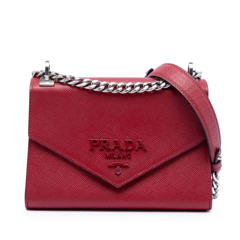 Prada Saffiano Cuir Monochrome Envelope Crossbody Red Leather Very good condition - Front View
